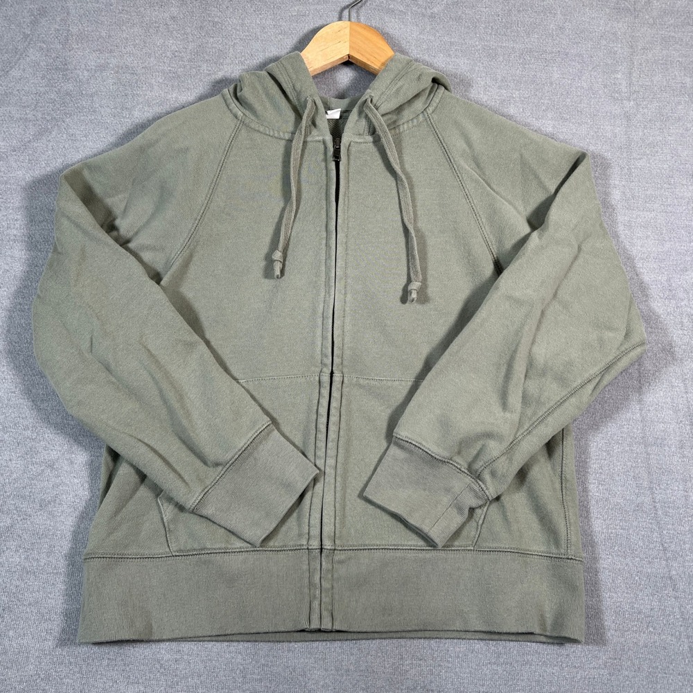 Uniqlo Full Zip Hooded Raglan Sleeve Sweatshirt Women M Green Cotton Blend
